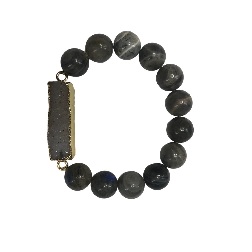 Bead and stone bracelet Gray White and Gold